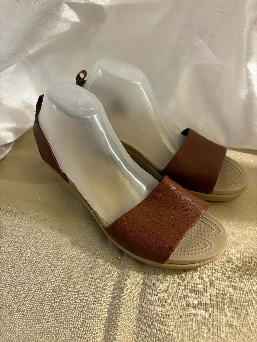 Crocs Brown Leather Slingback Wedge Sandals